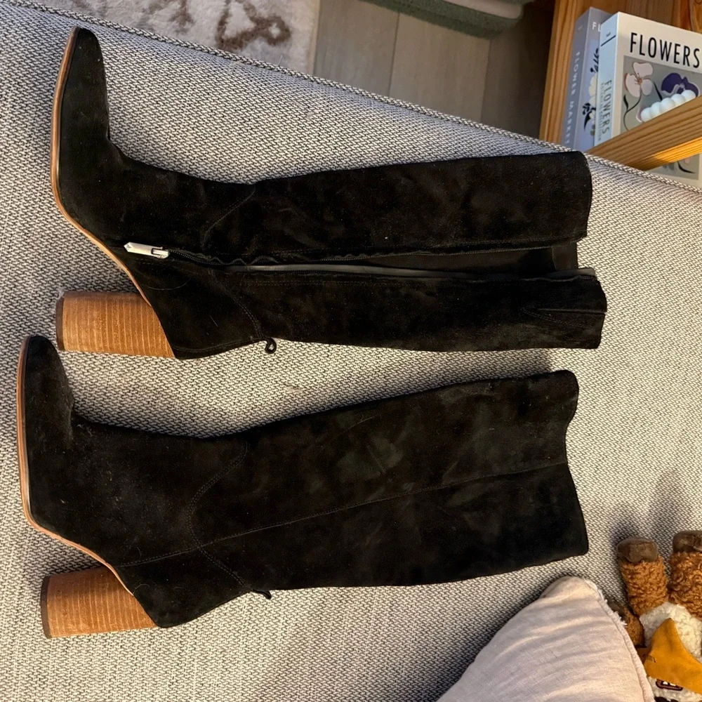 Celine Black Suede Over-the-Knee Block Heel Boots